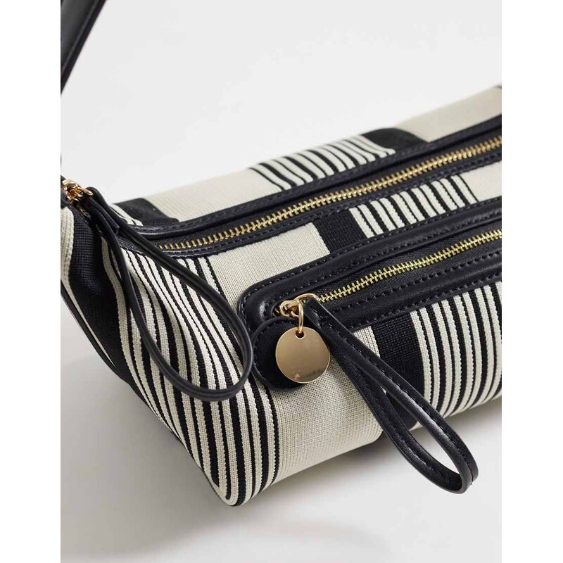 ASOS DESIGN canvas shoulder bag in mono stripe-Multi