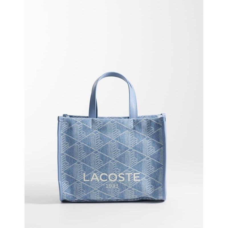Lacoste monogram denim shopper bag in light blue 115005495
