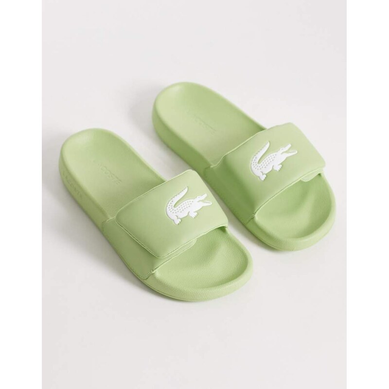 Lacoste Serve 0.0 velcro strap logo sliders in light green 115005499