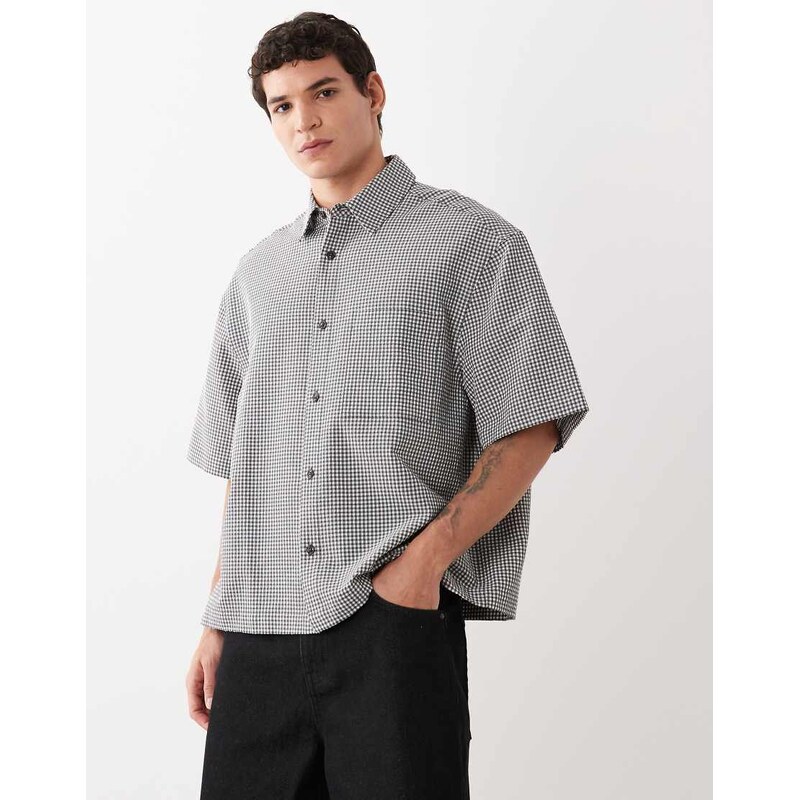 ASOS DESIGN boxy oversized gingham check shirt in black and