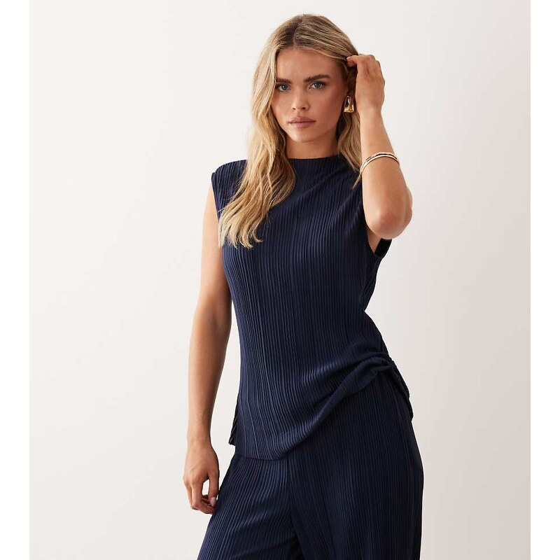 Vila Petite plisse sleeveless top co-ord in navy