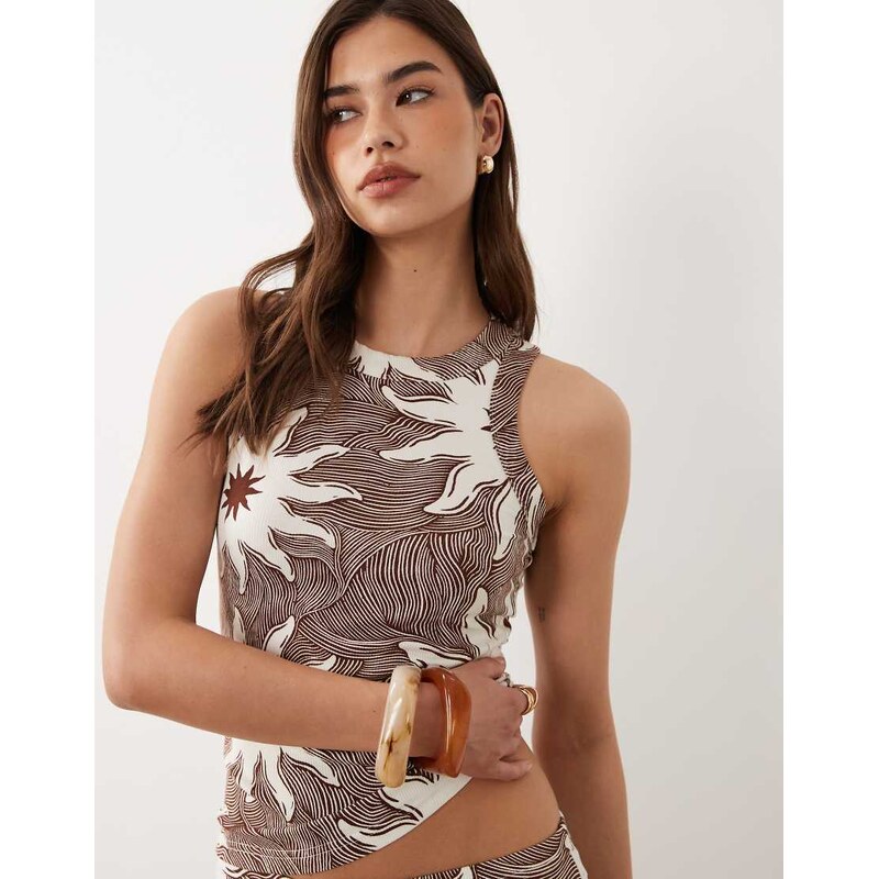 Never Fully Dressed rib tank top co-ord in chocolate soleil