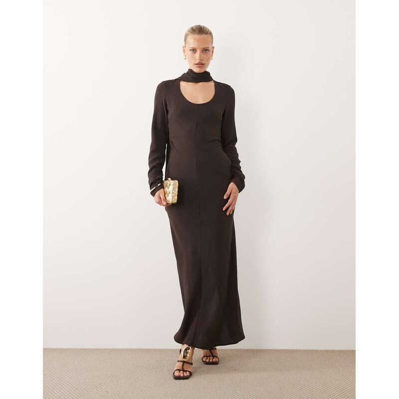 ASOS DESIGN long sleeve scoop neck maxi dress with scarf in