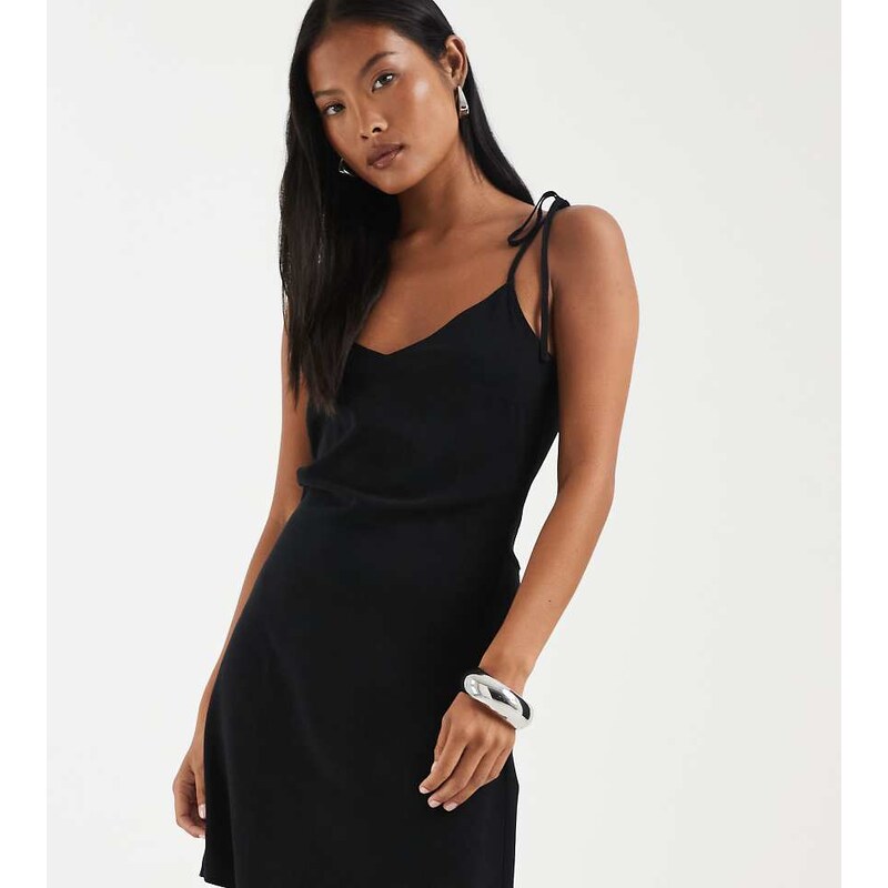 Vero Moda Petite Easy tie shoulder cami mini dress in black