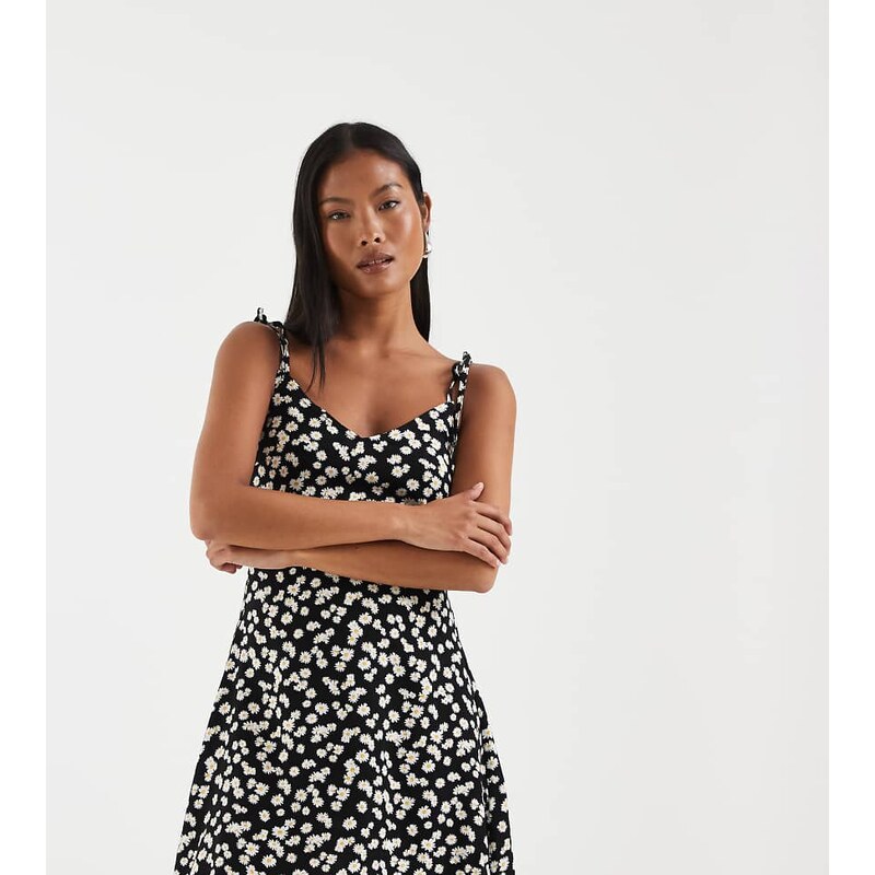 Vero Moda Petite Easy tie shoulder cami mini dress in black