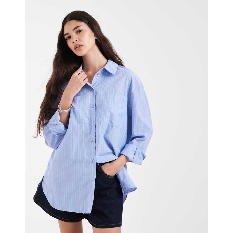 Pieces oversized shirt in blue and white stripe