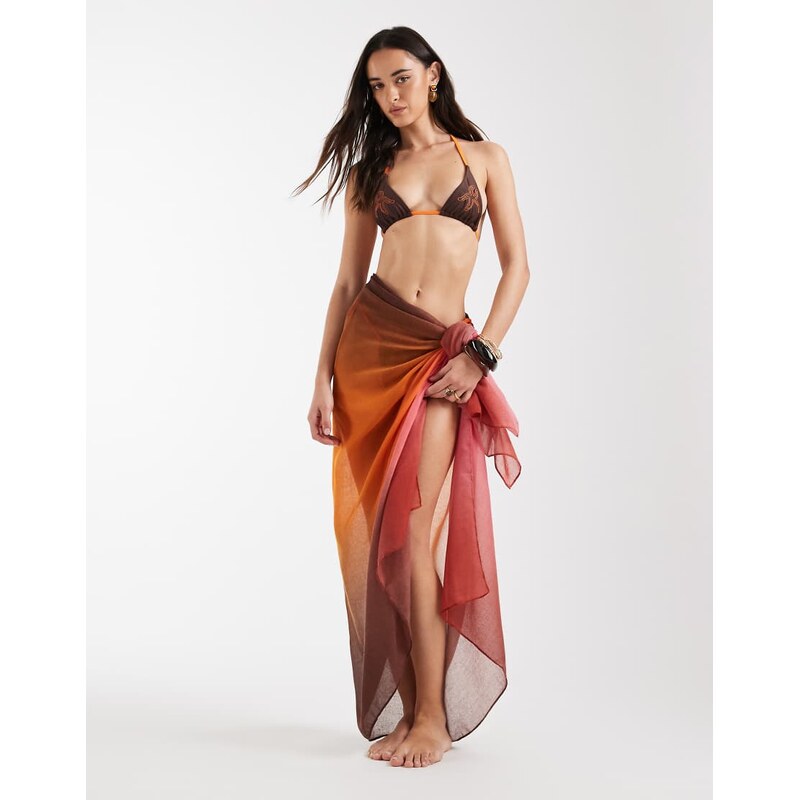 Pieces long sheer sarong in red ochre gradient 115005555