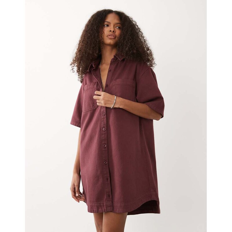 ASOS DESIGN denim boxy shirt dress with pocket detail in light