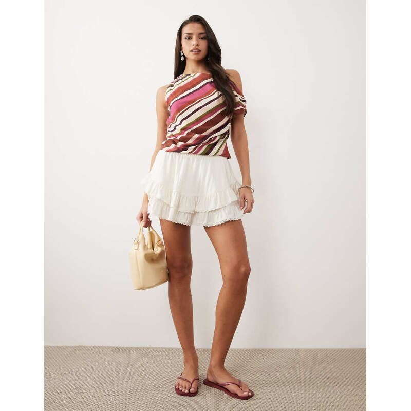 Gina Tricot frill mini skort in off white
