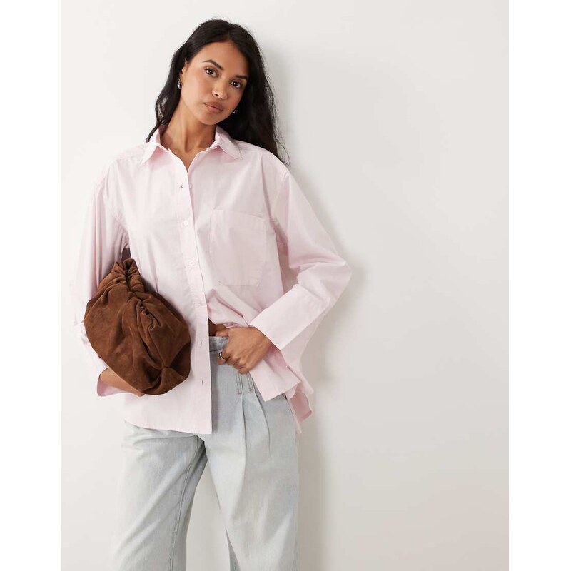 Gina Tricot pure cotton oversized shirt in light pink