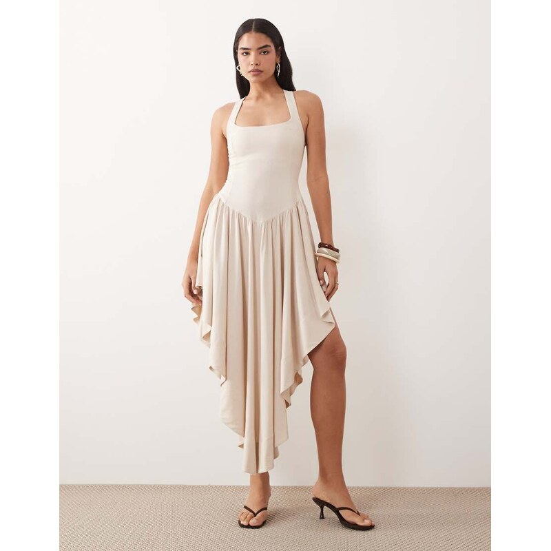 ASOS DESIGN wide halter neck maxi dress in washed linen with