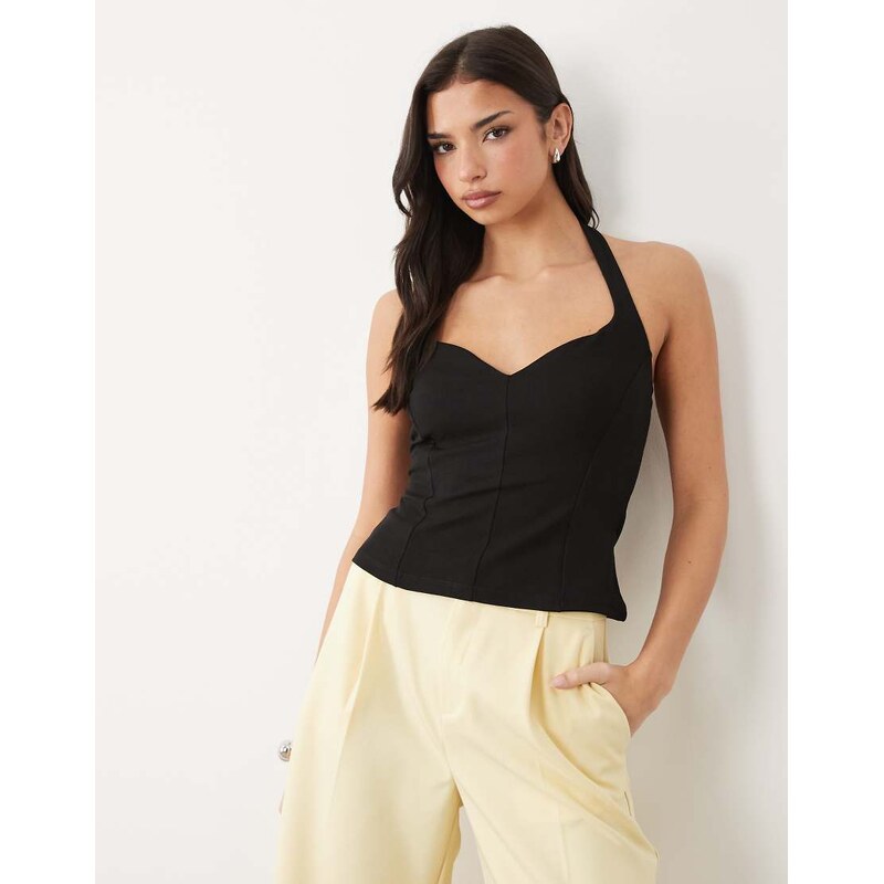 Gina Tricot halterneck heart neckline top in black