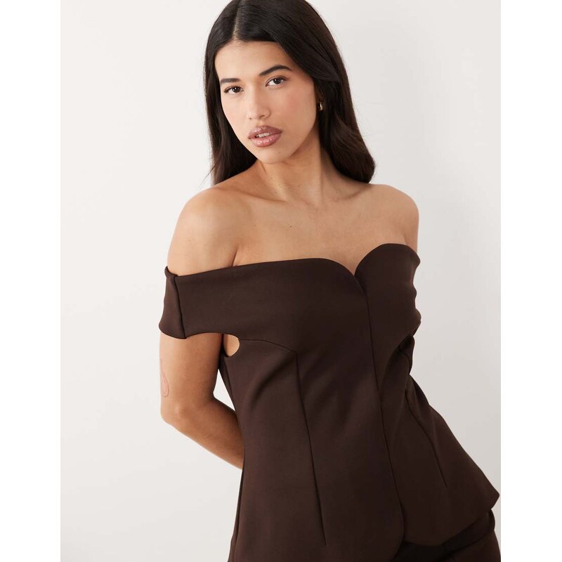 ASOS DESIGN co-ord bonded off shoulder tailored top in ivory