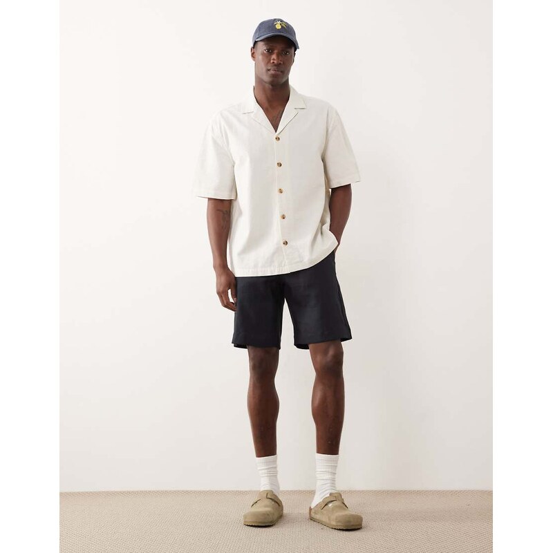 Mango 100% linen slim fit shorts in navy