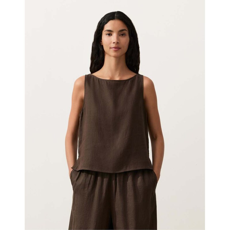 OYSHO 100% linen square top in brown