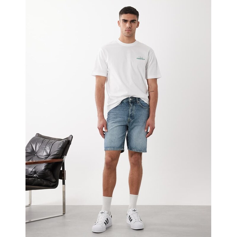 ONLY & SONS Edge straight fit shorts in mid wash blue