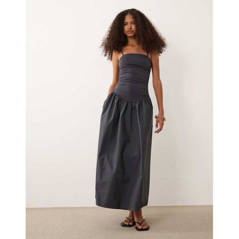 Cotton On romee shirred side maxi dress in winter night-Navy