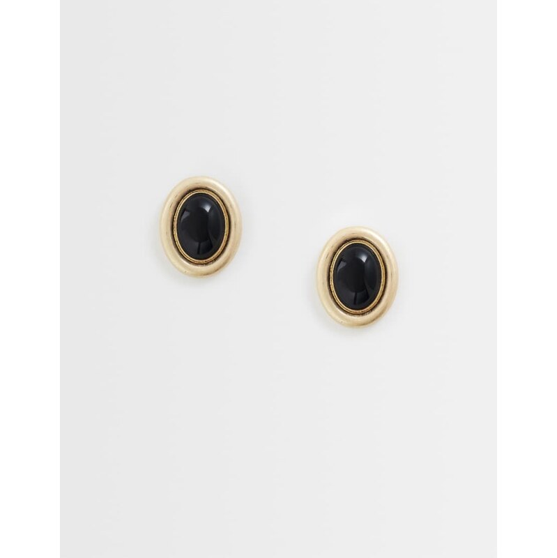 ASOS DESIGN stud earrings with black resin stone set in brushed