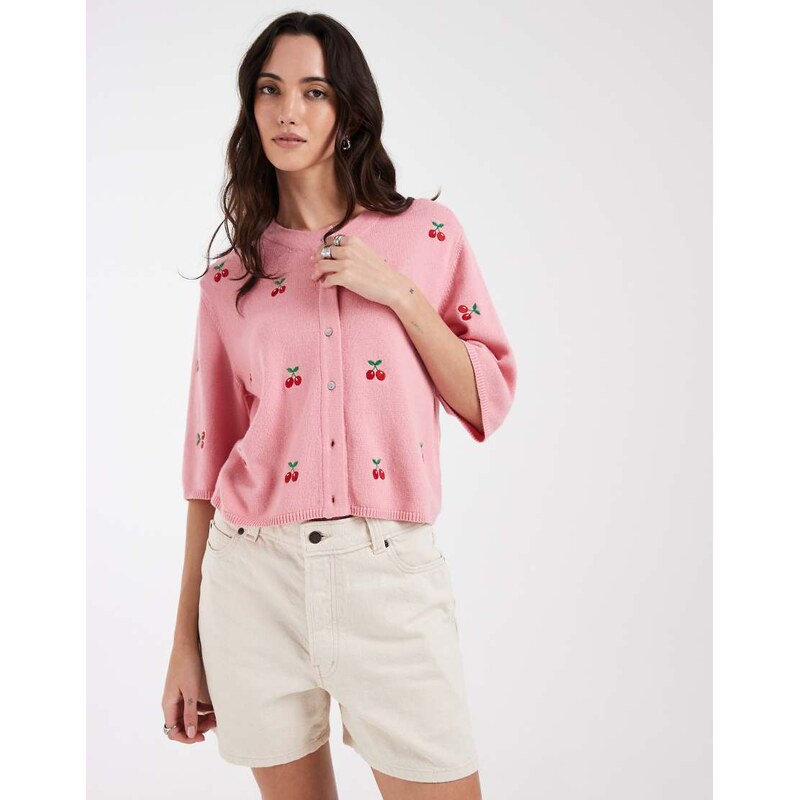 Object Cardigan in pink cherry print