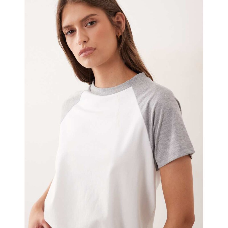 ASOS DESIGN contrast raglan sleeve top co-ord in white and grey marl-Multi