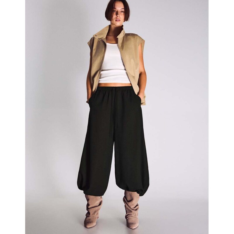 Bershka Rustic sarouel trousers in black