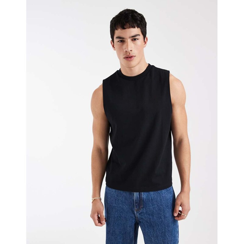 ASOS DESIGN heavyweight boxy oversized tank in black