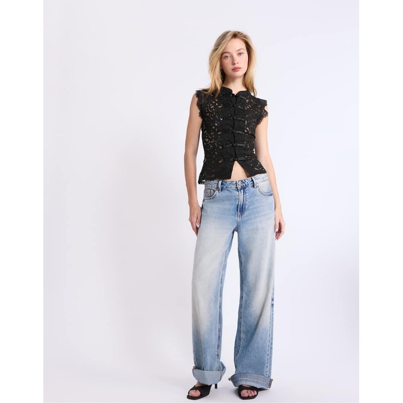 Stradivarius Lace qipao top in black 115005686