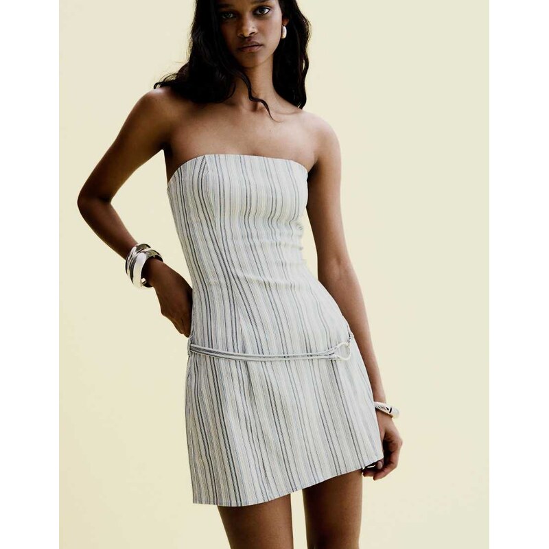 Bershka Mini bandeau dress in light blue