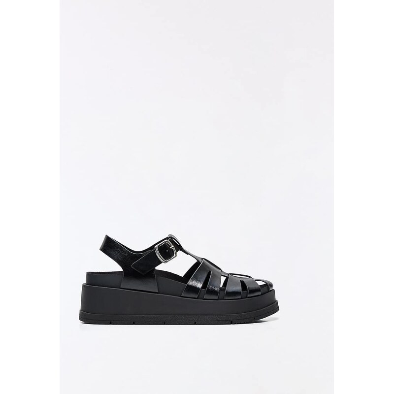 Bershka Flat cage sandals in black 115005718