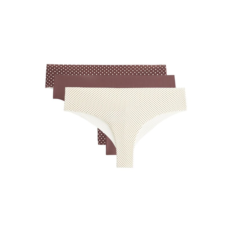 OYSHO 3 invisible laser-cut polyamide blend brazilian briefs in brown 115005744