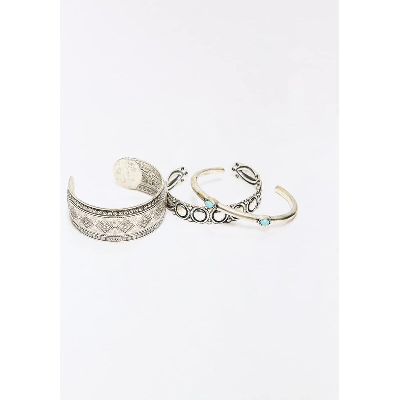 Bershka Pack of 3 boho bracelets in silver