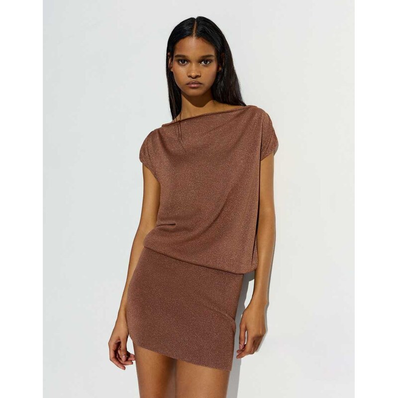 Bershka Asymmetric mini dress in brown 115005781