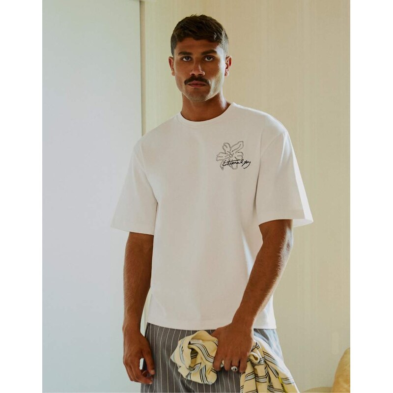 Bershka Embroidered short sleeve t-shirt in white