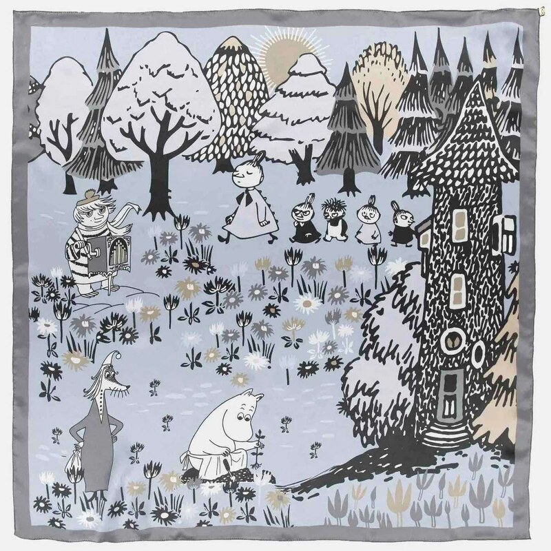Lasessor Finsko Hedvábný šátek Moomin Valley grey 88x88 115005882