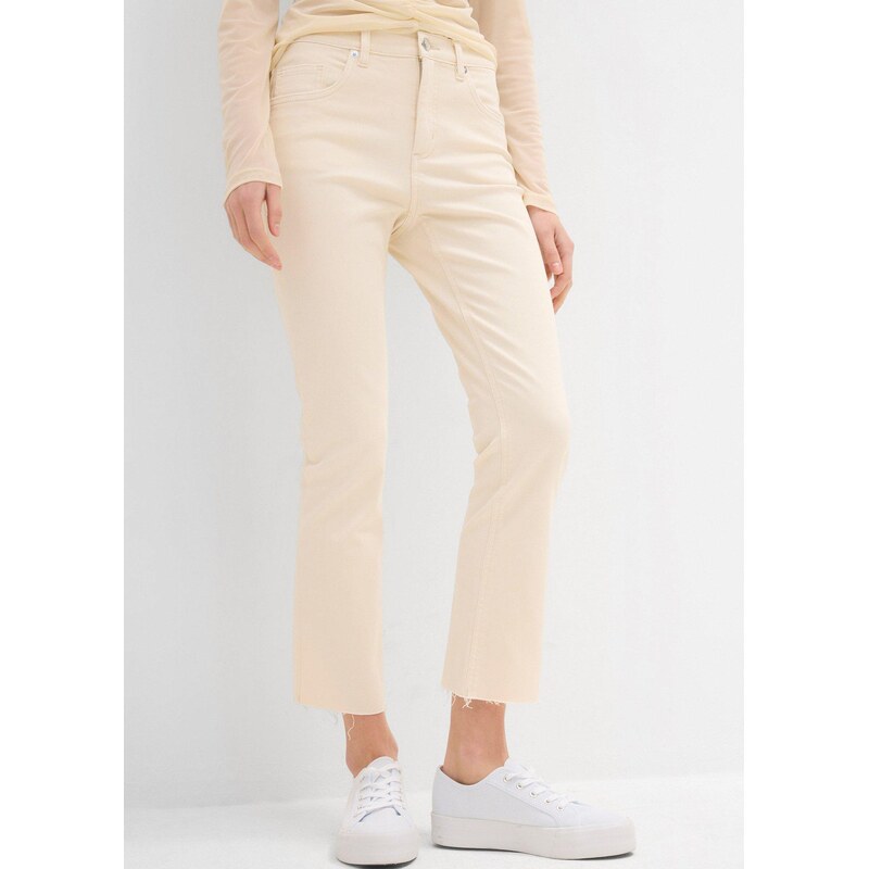 bonprix Džíny Flared, High Waist, zkrácené béžová Žena