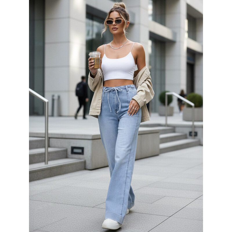 BASIC Dámské wide leg jeans s vysokým pasem modré
