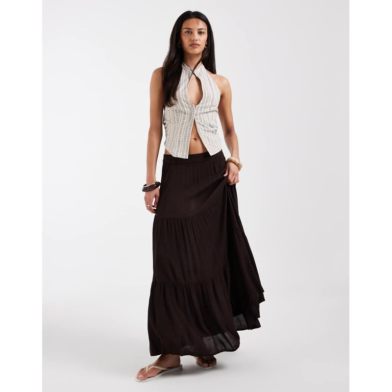 ONLY tiered maxi skirt in brown