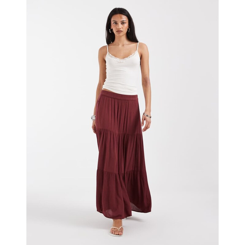 ONLY tiered maxi skirt in dark red