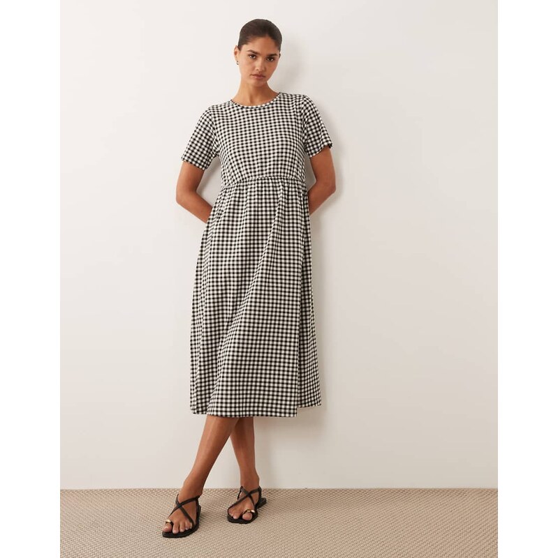 Threadbare jersey short sleeve midi dress in black and white gingham 115515969