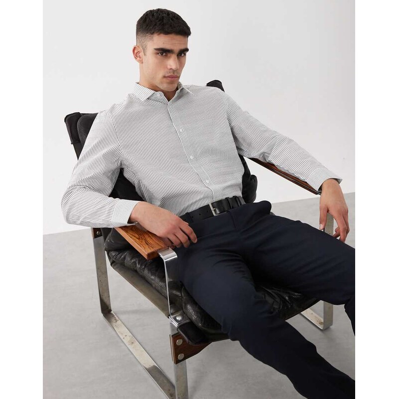 ASOS DESIGN regular fit smart shirt in navy stripe