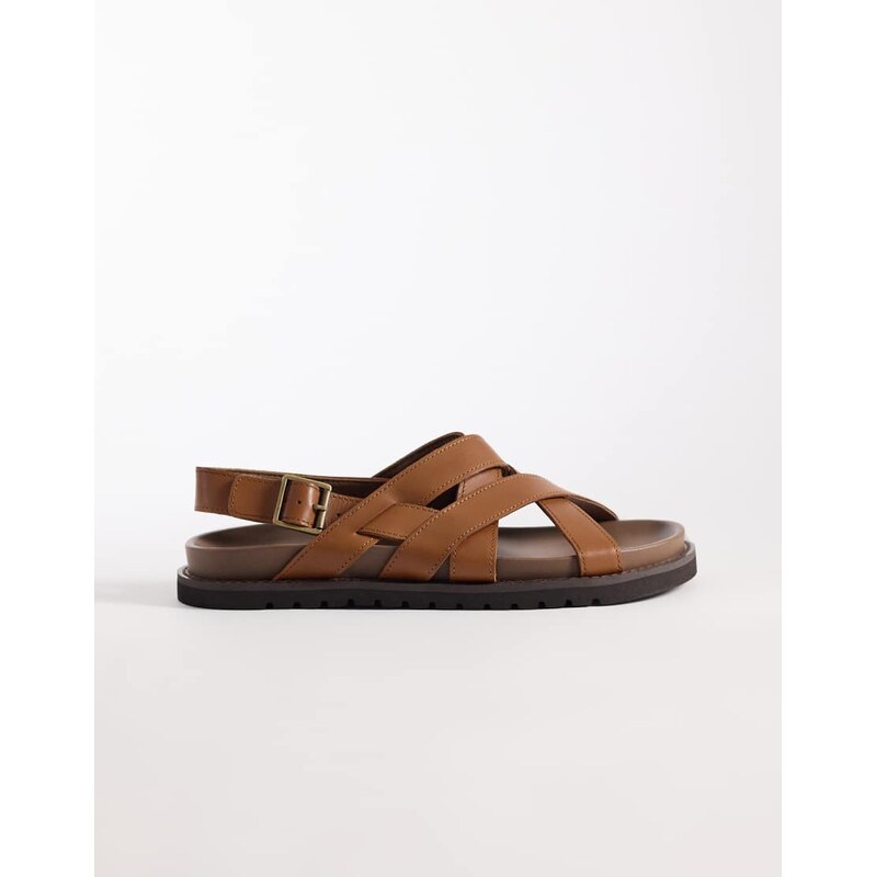 ASOS DESIGN cross over strap sandal with buckle in tan leather