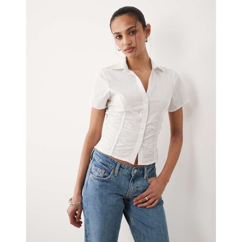 Cotton On short Maya sleeve ruched shirt in white