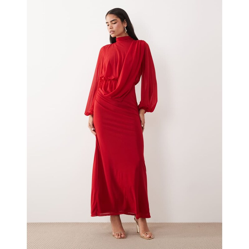 Daska chiffon draped bodice maxi dress in red 115195321