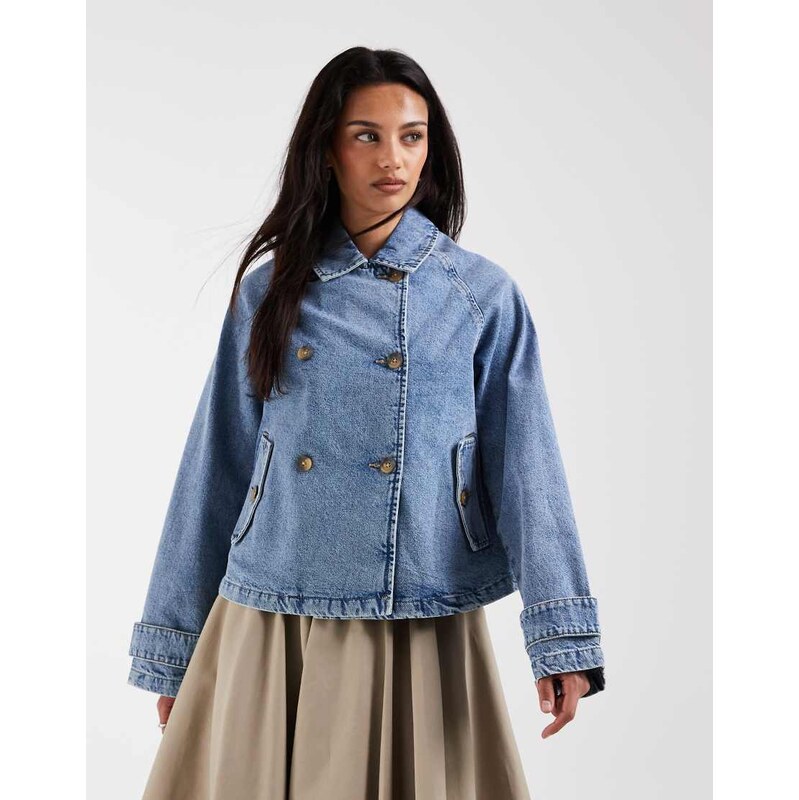 ONLY denim short trench coat in light blue