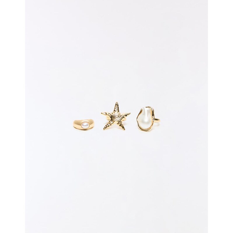 Bershka Starfish ring pack in gold 115136436