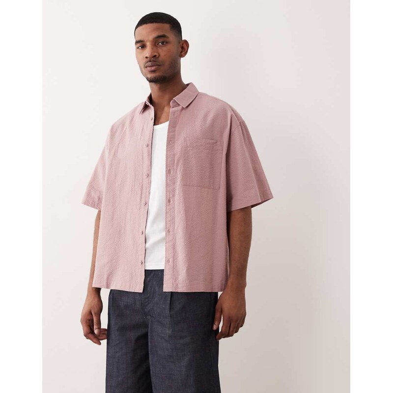 ASOS DESIGN oversized seersucker shirt in pink