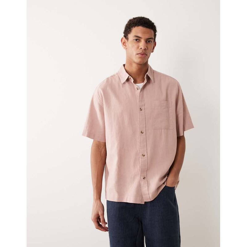 ASOS DESIGN relaxed linen blend shirt in light pink