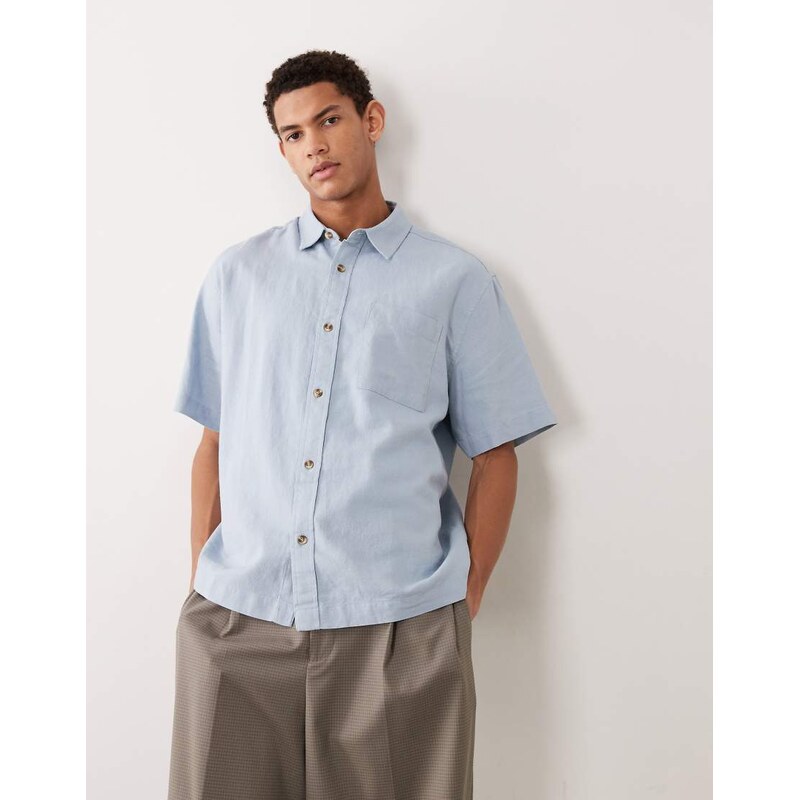 ASOS DESIGN relaxed linen blend shirt in light blue