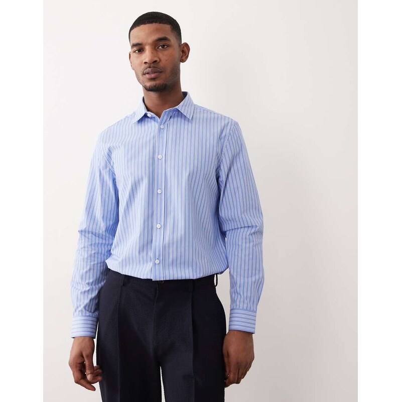 ASOS DESIGN regular fit smart poplin stripe shirt in blue and