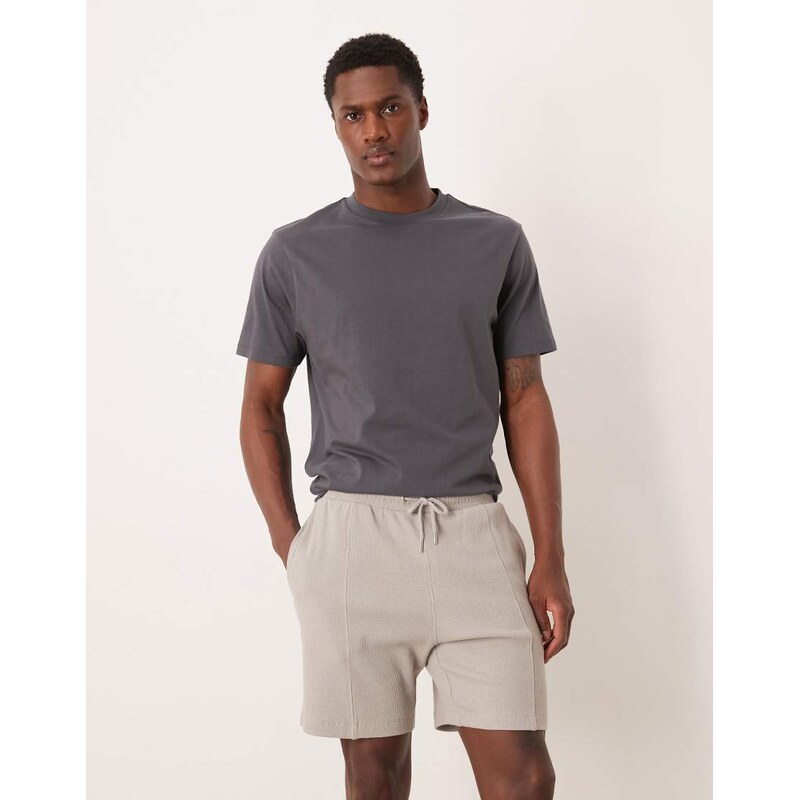 ASOS DESIGN slim fit waffle jersey short with pintuck in grey